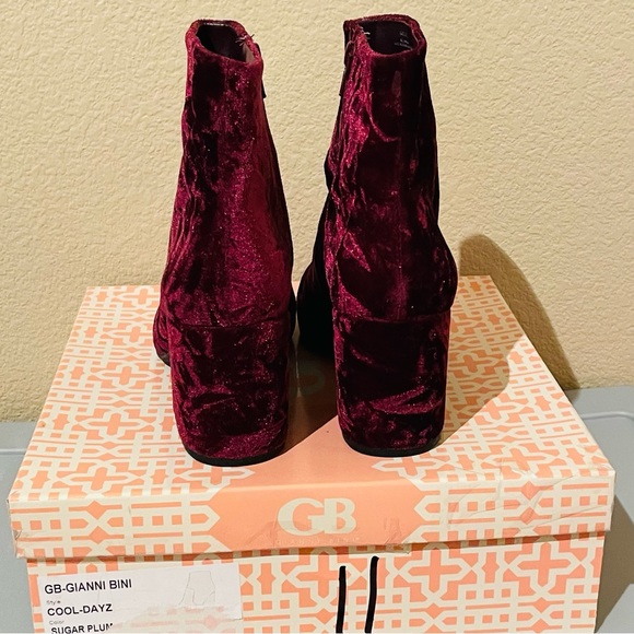 GB GIANNI BINI Cool Dayz Velvet Burgundy Ankle Boots | Size 11 - Picture 3 of 6